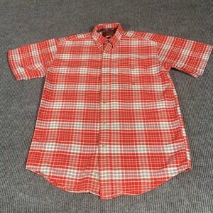 VTG Twenty X Shirt Mens Large L Red Plaid Button‎ Up Pocket Cotton Embroidered